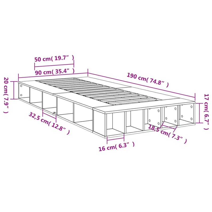 Cadre de lit sans matelas chêne fumé 90x190 cm - 10