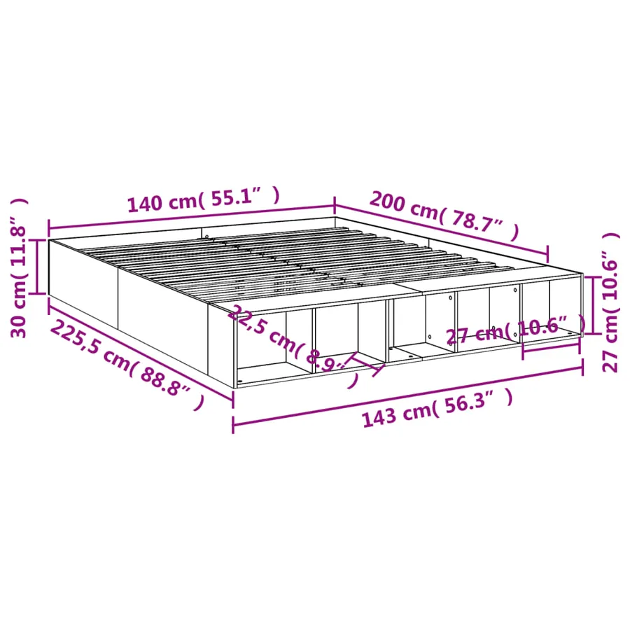 Cadre de lit sans matelas chêne sonoma 140x200 cm - 10