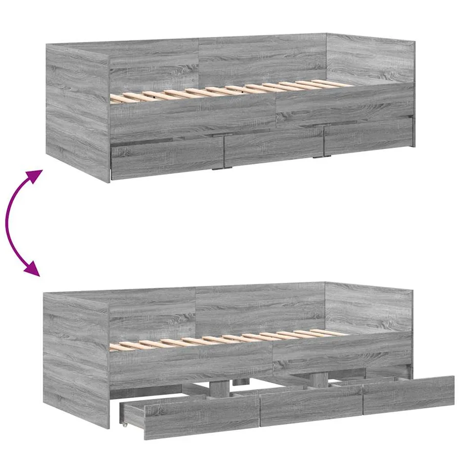 Lit de jour avec tiroirs sans matelas sonoma gris 90x190 cm - 8