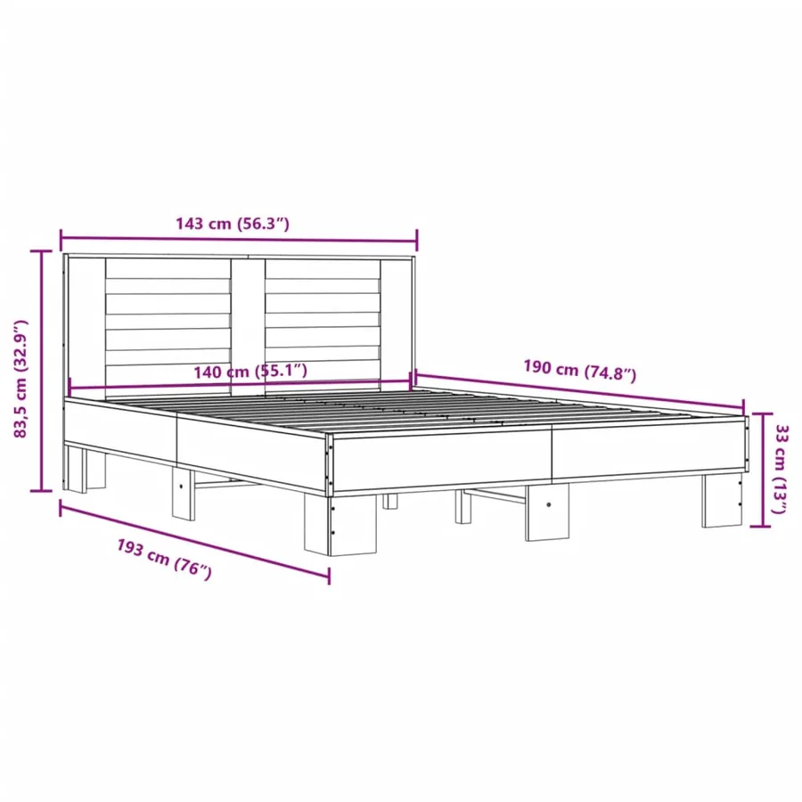 Cadre de lit sans matelas chêne marron 140x190 cm - 9