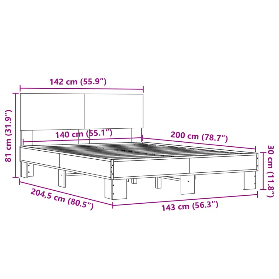Cadre de lit sans matelas chêne fumé 140x200 cm - 9