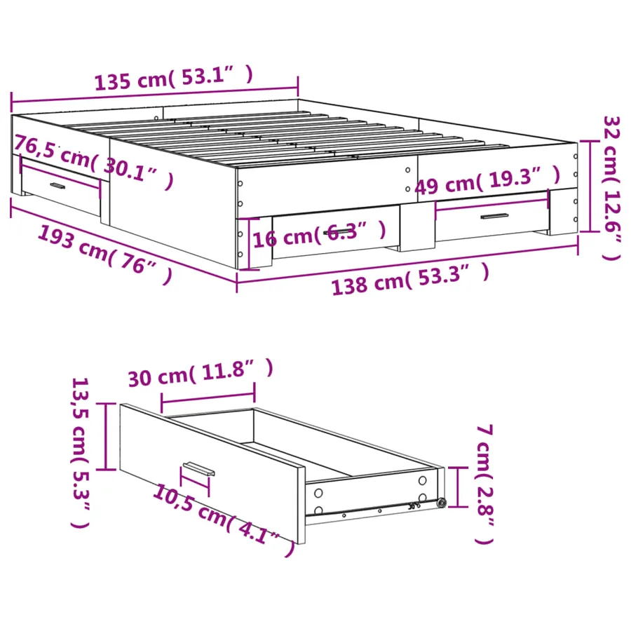 Cadre de lit avec tiroirs sans matelas blanc 135x190 cm - 10