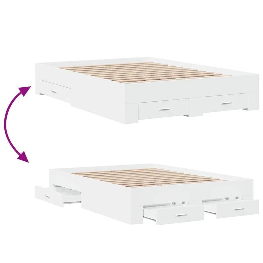Cadre de lit avec tiroirs sans matelas blanc 135x190 cm - 7