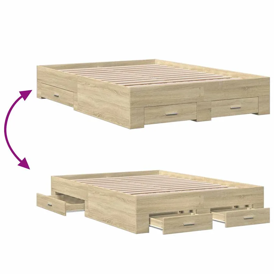 Cadre de lit avec tiroirs sans matelas chêne sonoma 135x190 cm - 7