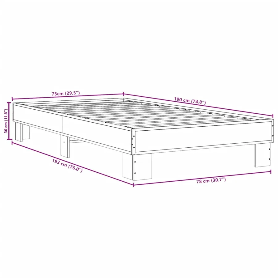 Cadre de lit sans matelas sonoma gris 75x190 cm - 9