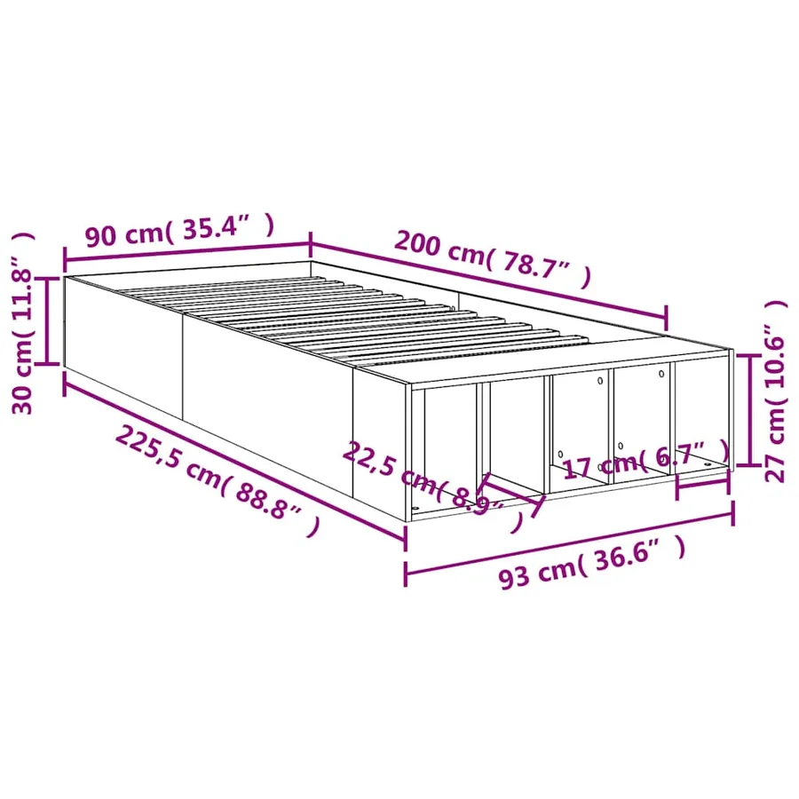 Cadre de lit sans matelas chêne sonoma 90x200 cm - 10