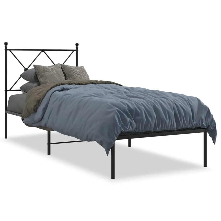Cadre de lit métal sans matelas avec tête de lit noir 75x190 cm - 2