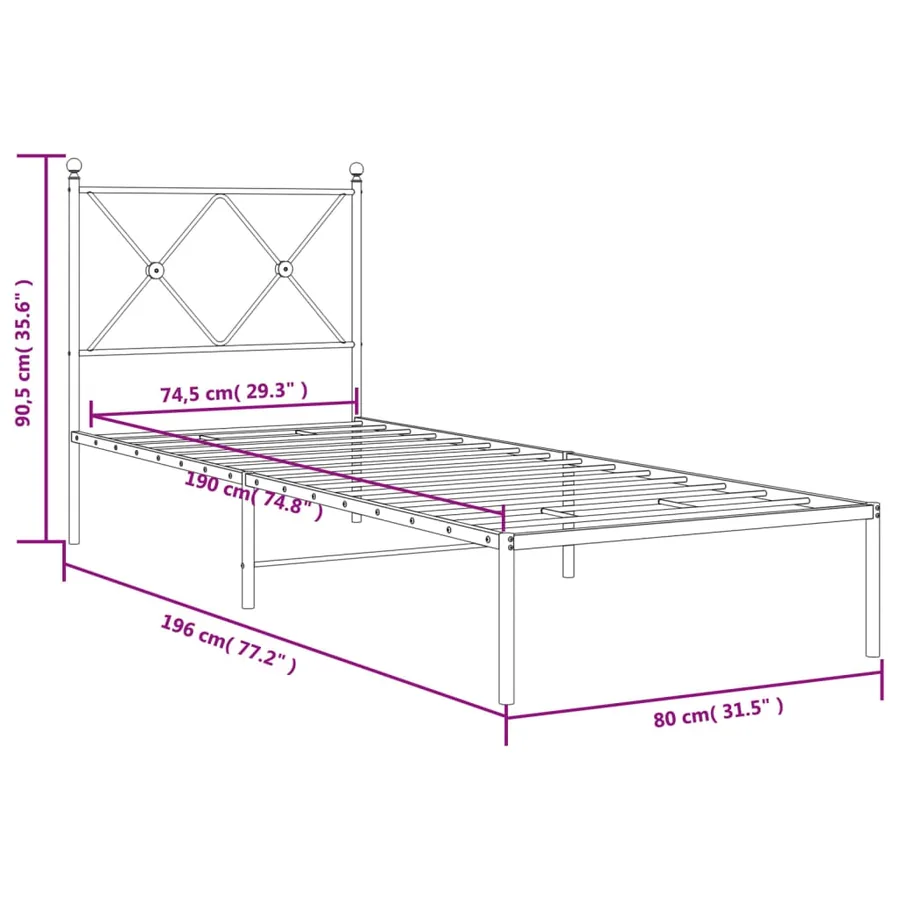 Cadre de lit métal sans matelas avec tête de lit noir 75x190 cm - 8