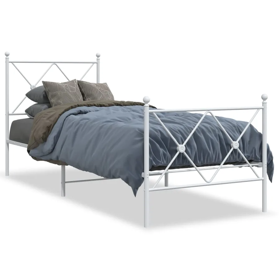 Cadre de lit métal sans matelas avec pied de lit blanc 80x200cm - 2
