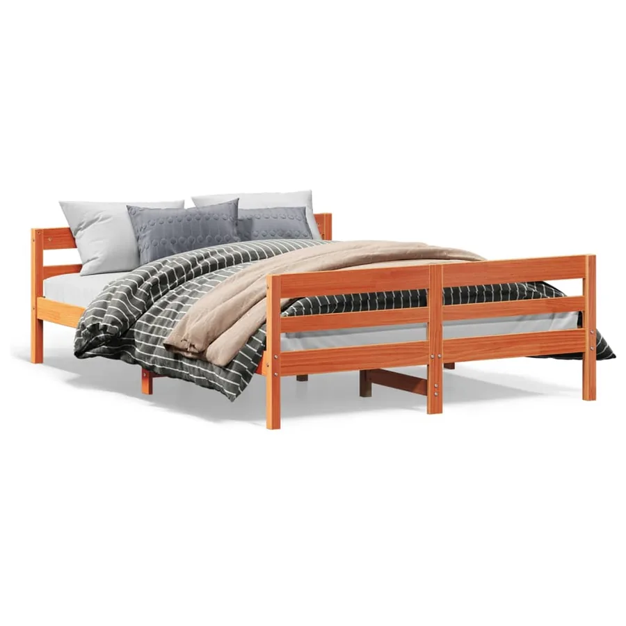 Cadre de lit sans matelas cire marron 140x200cm bois pin massif - 2