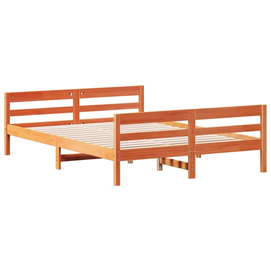 Cadre de lit sans matelas cire marron 140x200cm bois pin massif - 3