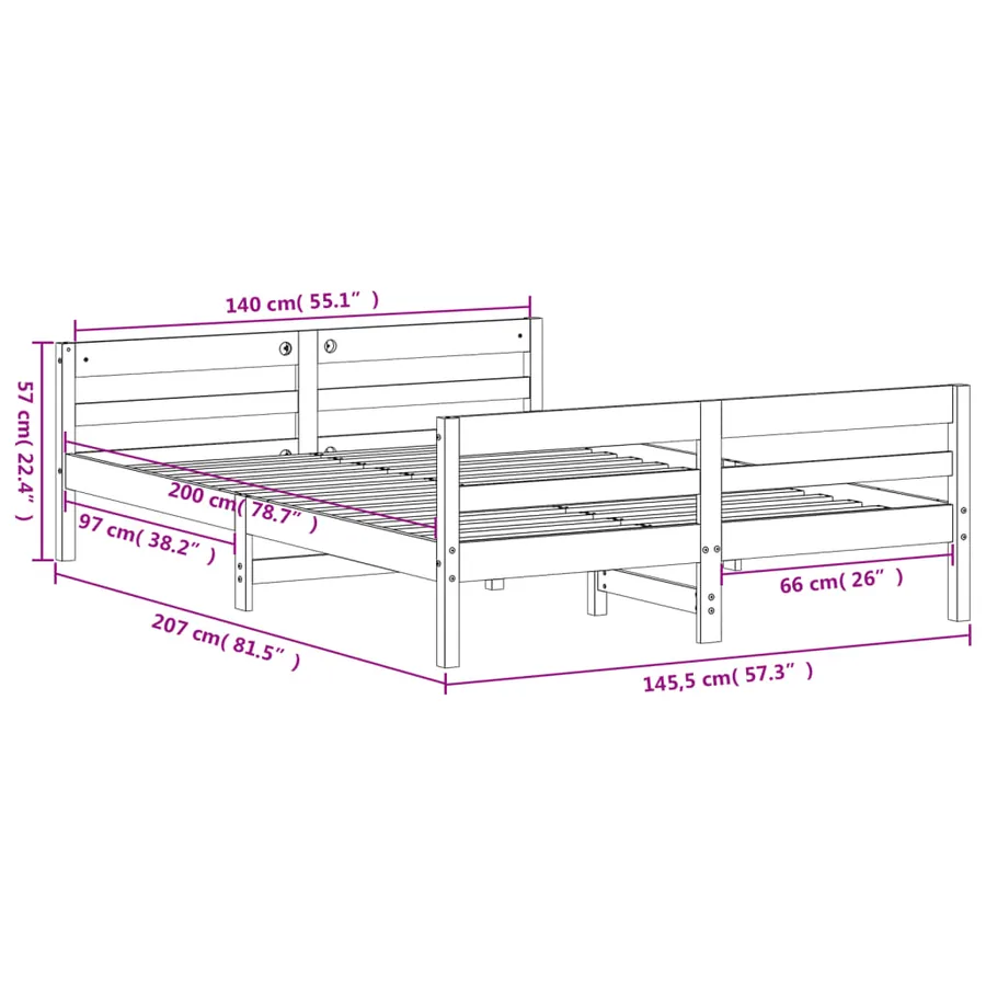 Cadre de lit sans matelas cire marron 140x200cm bois pin massif - 9