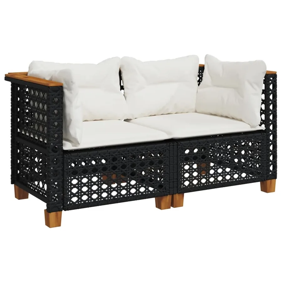 Canapés d'angle de jardin et coussins 2 pcs noir résine tressée - 2