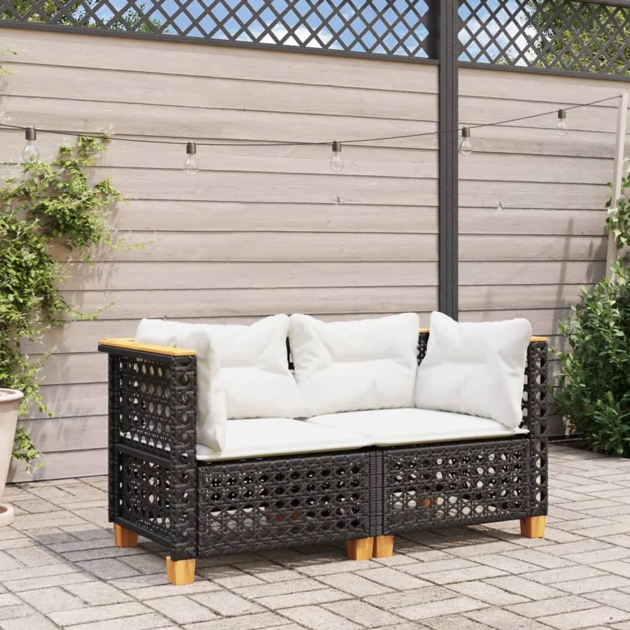 Canapés d'angle de jardin et coussins 2 pcs noir résine tressée - 3