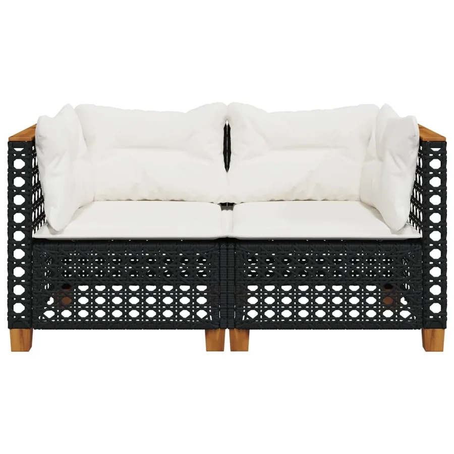Canapés d'angle de jardin et coussins 2 pcs noir résine tressée - 4