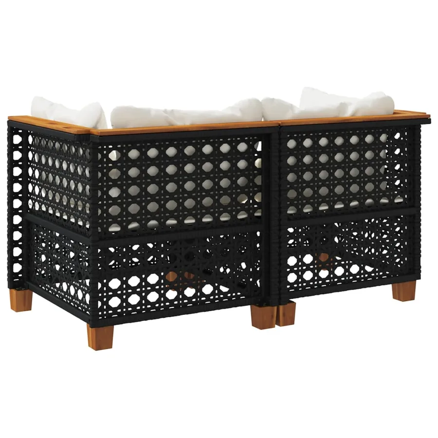 Canapés d'angle de jardin et coussins 2 pcs noir résine tressée - 6