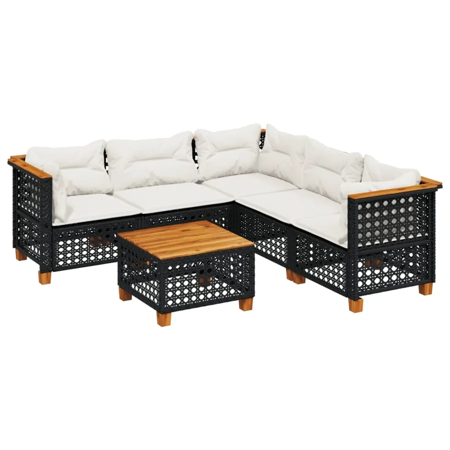 Salon de jardin 6 pcs avec coussins noir résine tressée - 2