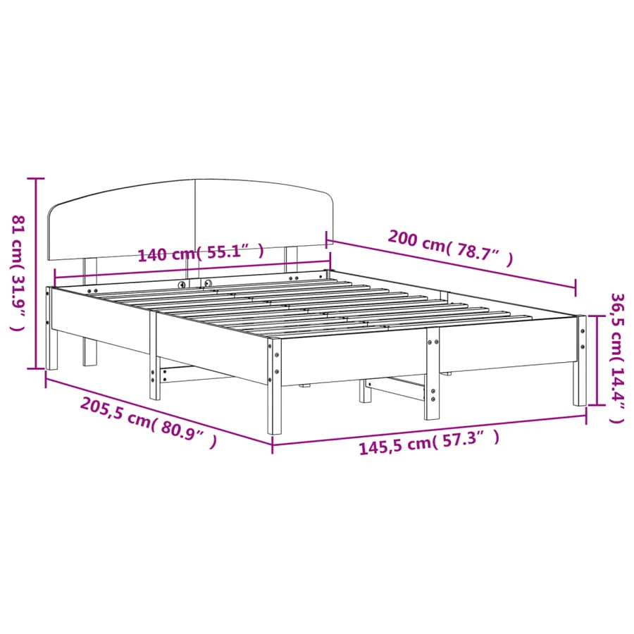 Cadre de lit sans matelas cire marron 140x200cm bois pin massif - 9