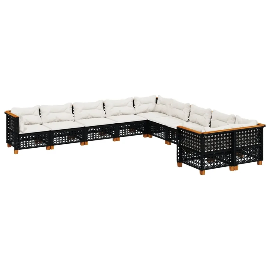 Salon de jardin 10 pcs avec coussins noir résine tressée - 2