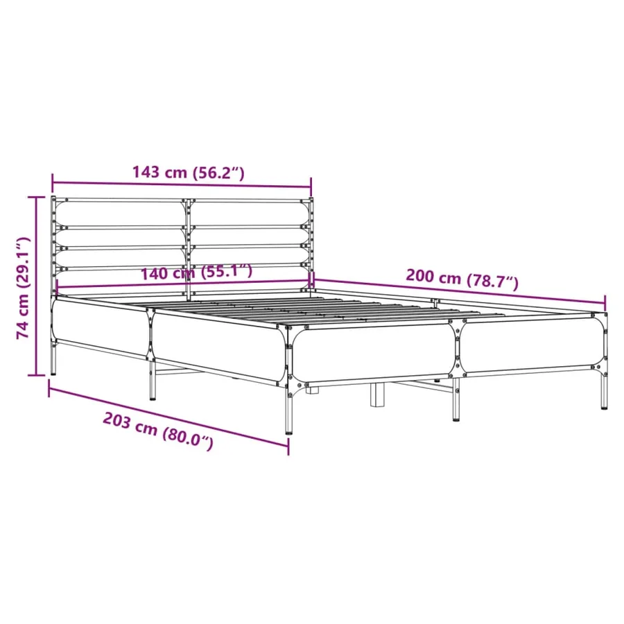 Cadre de lit sans matelas sonoma gris 140x200 cm - 9