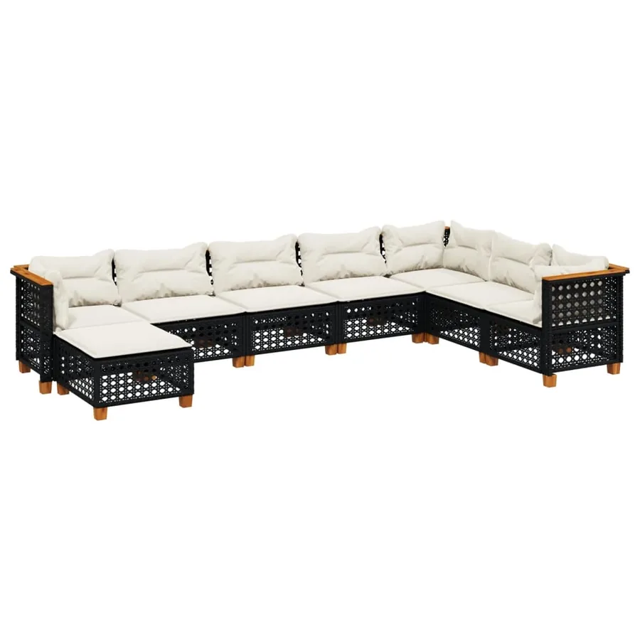 Salon de jardin 8 pcs avec coussins noir résine tressée - 2