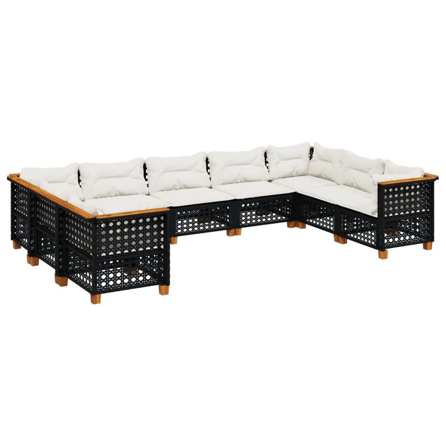 Salon de jardin 9 pcs avec coussins noir résine tressée - 2