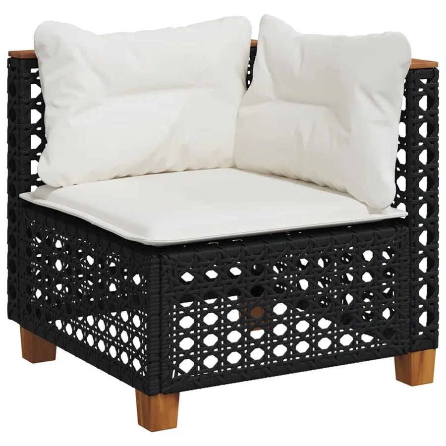 Salon de jardin 9 pcs avec coussins noir résine tressée - 3