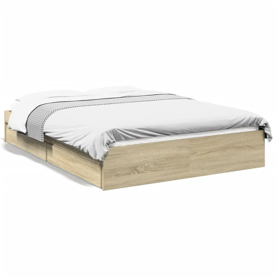 Cadre de lit avec tiroirs sans matelas chêne sonoma 140x200 cm - 2
