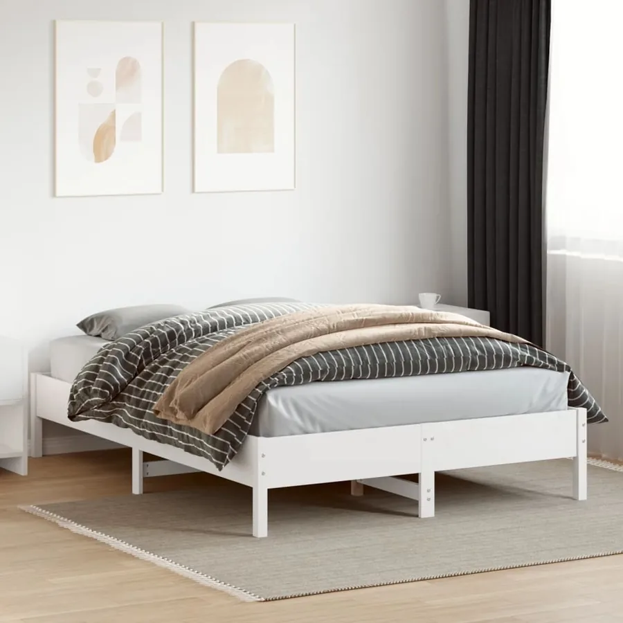 Cadre de lit sans matelas blanc 160x200 cm bois de pin massif - 3