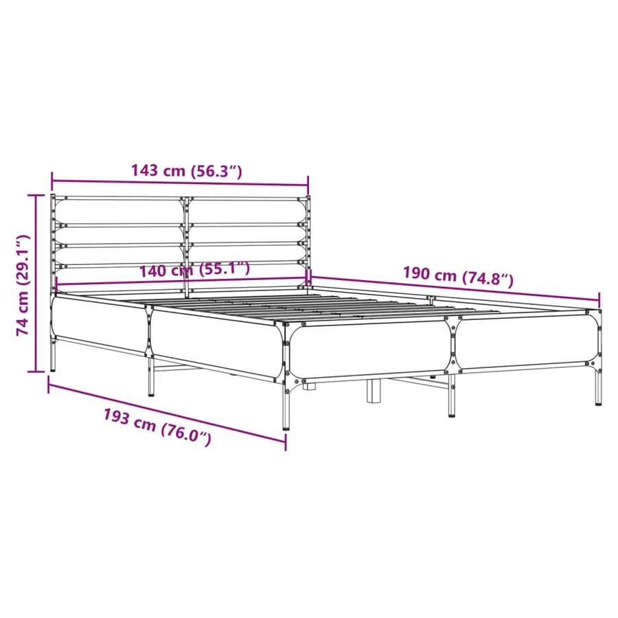 Cadre de lit sans matelas chêne fumé 140x190 cm - 9