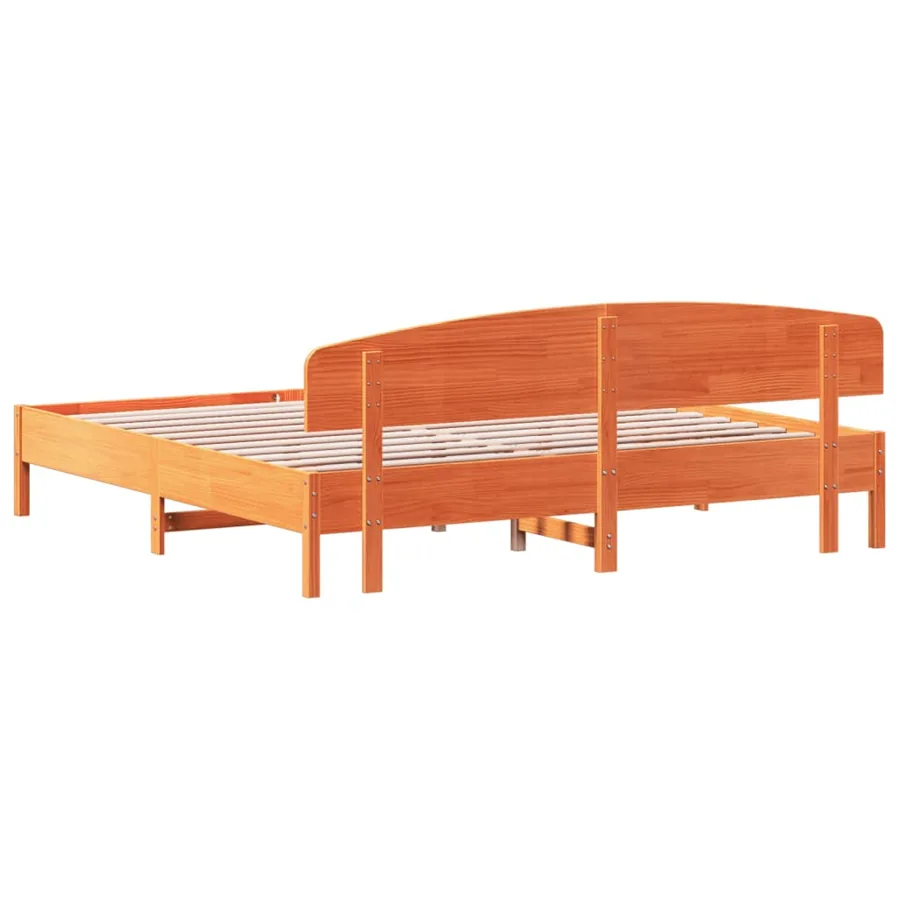 Cadre de lit sans matelas cire marron 200x200cm bois pin massif - 6