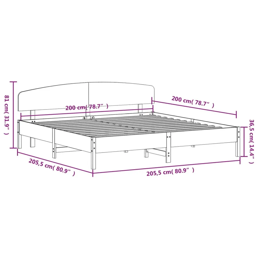 Cadre de lit sans matelas cire marron 200x200cm bois pin massif - 9