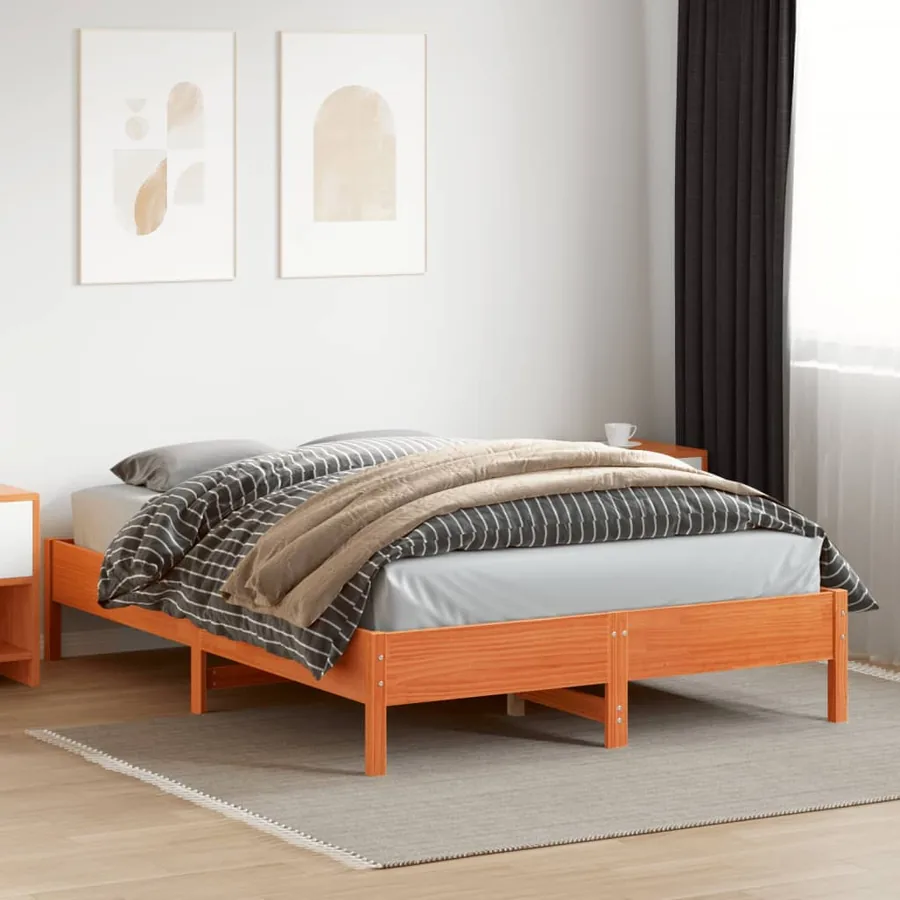 Cadre de lit sans matelas cire marron 160x200cm bois pin massif - 3