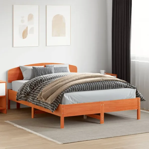 Cadre de lit sans matelas cire marron 160x200cm bois pin massif