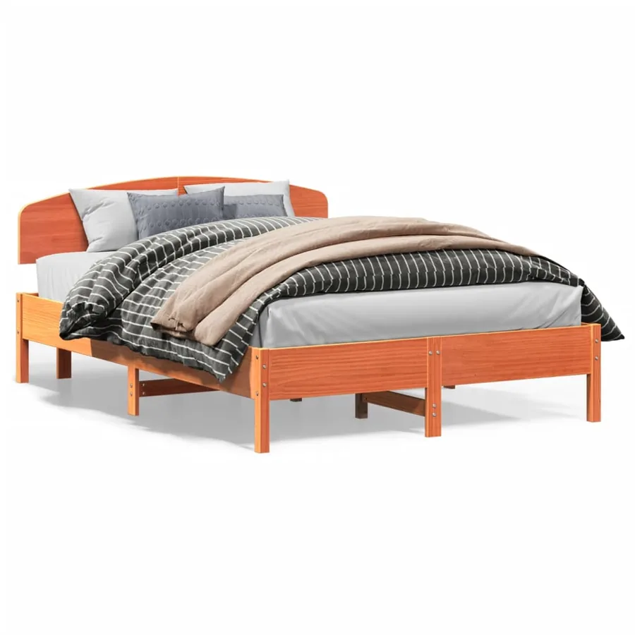 Cadre de lit sans matelas cire marron 160x200cm bois pin massif - 2