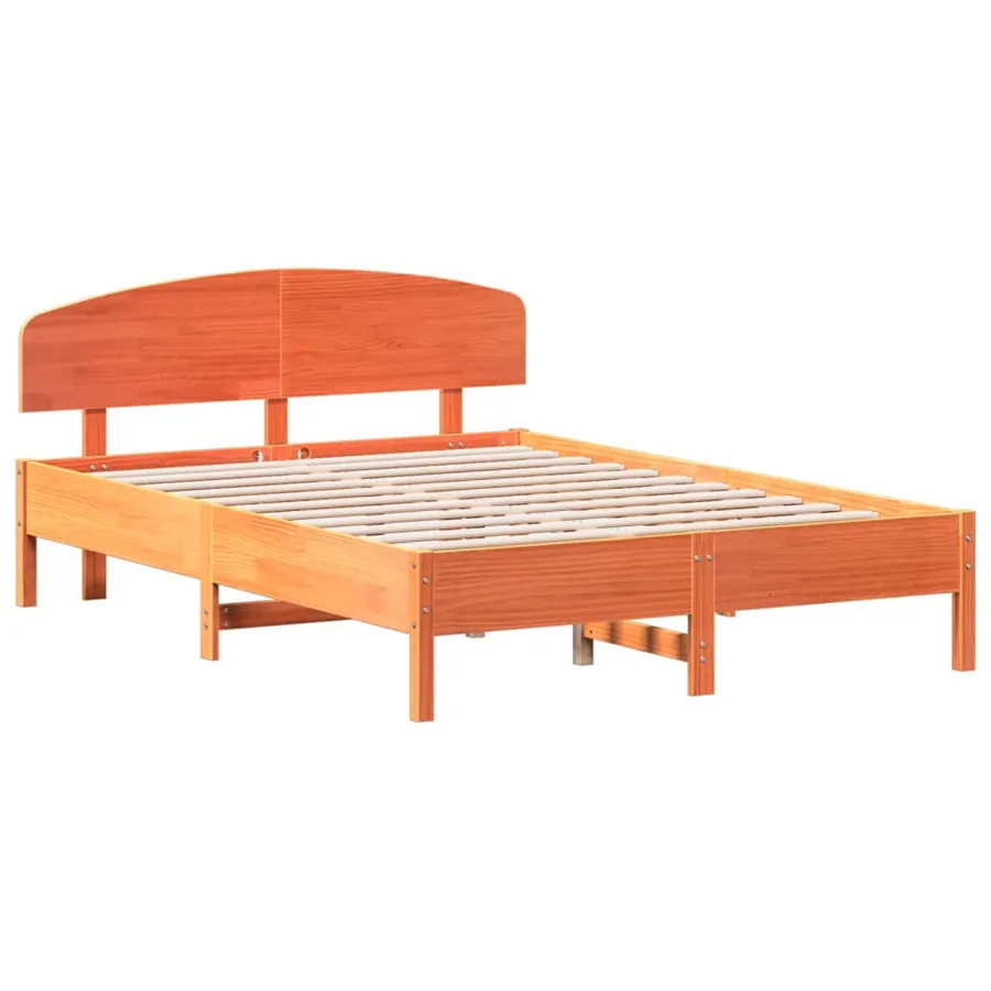 Cadre de lit sans matelas cire marron 160x200cm bois pin massif - 3