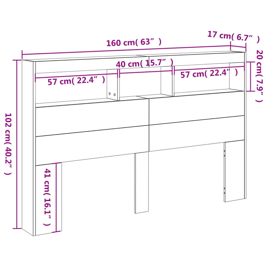 Armoire tête de lit avec LED sonoma gris 160x17x102 cm - 14