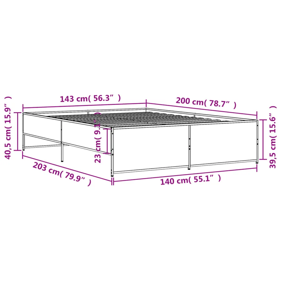 Cadre de lit sans matelas chêne fumé 140x200 cm - 9