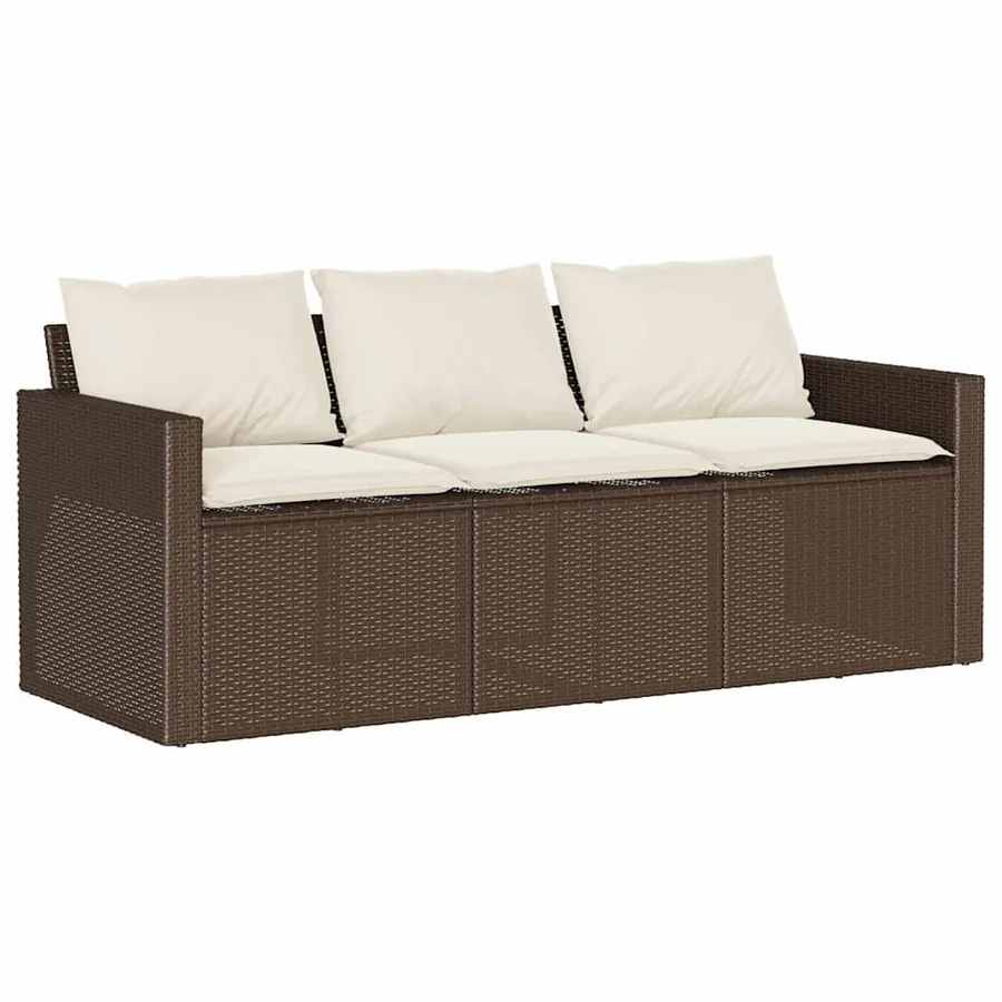 Canapé de jardin avec coussins 3 places brun résine tressée - 2