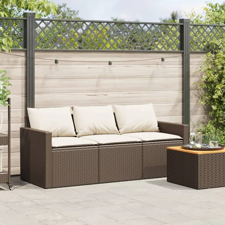 Canapé de jardin avec coussins 3 places brun résine tressée - 3