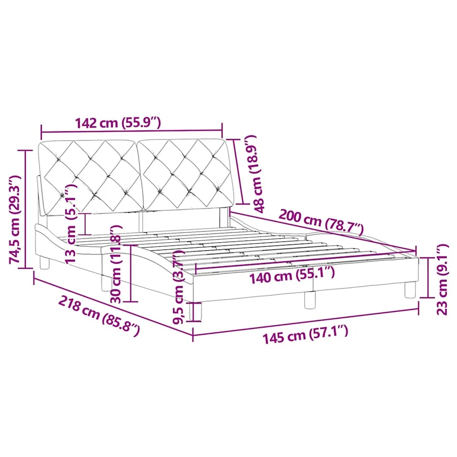 Cadre de lit sans matelas gris clair 140x200 cm velours - 12