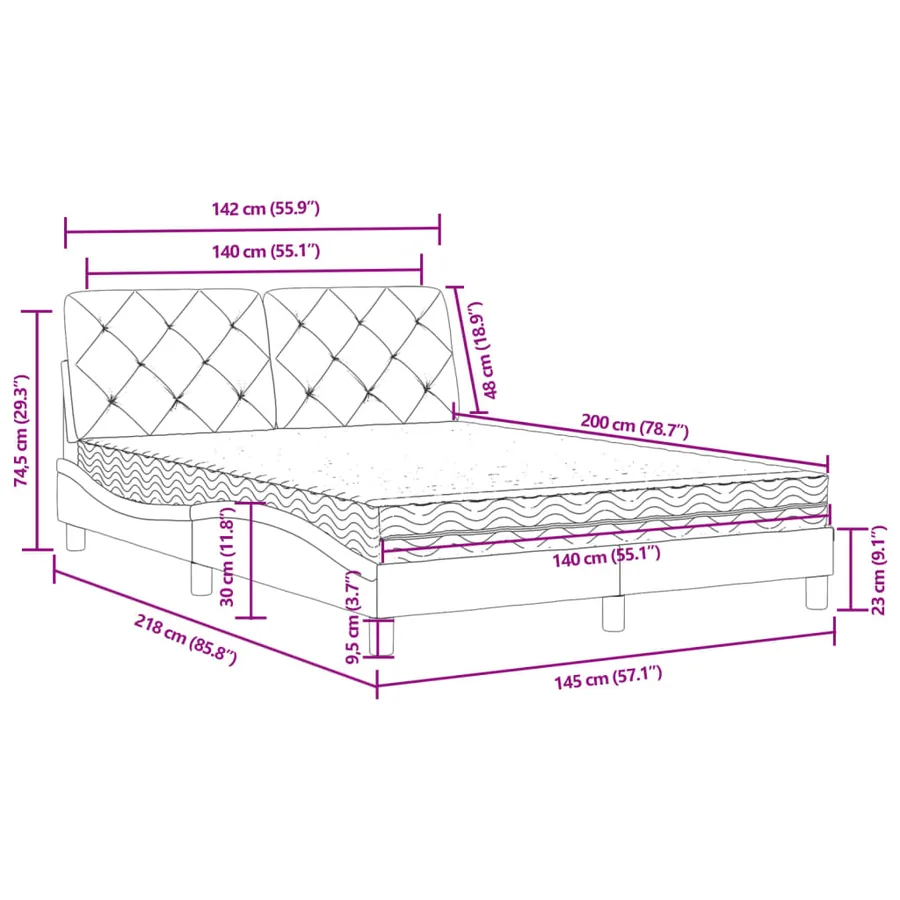 Lit avec matelas gris clair 140x200 cm velours - 11