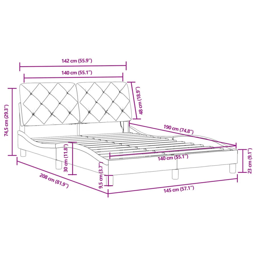 Cadre de lit avec LED sans matelas gris clair 140x190cm velours - 15
