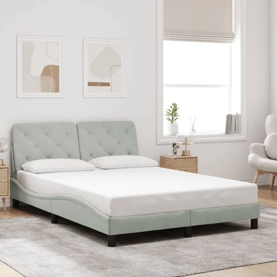 Cadre de lit avec LED sans matelas gris clair 140x190cm velours - 4
