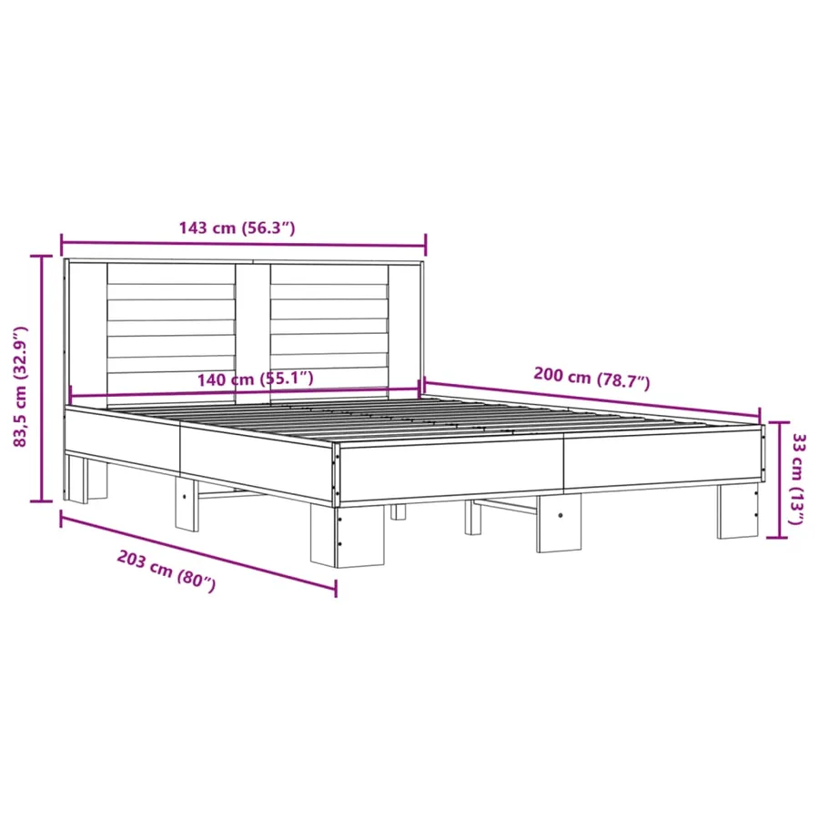 Cadre de lit sans matelas noir 140x200 cm - 9