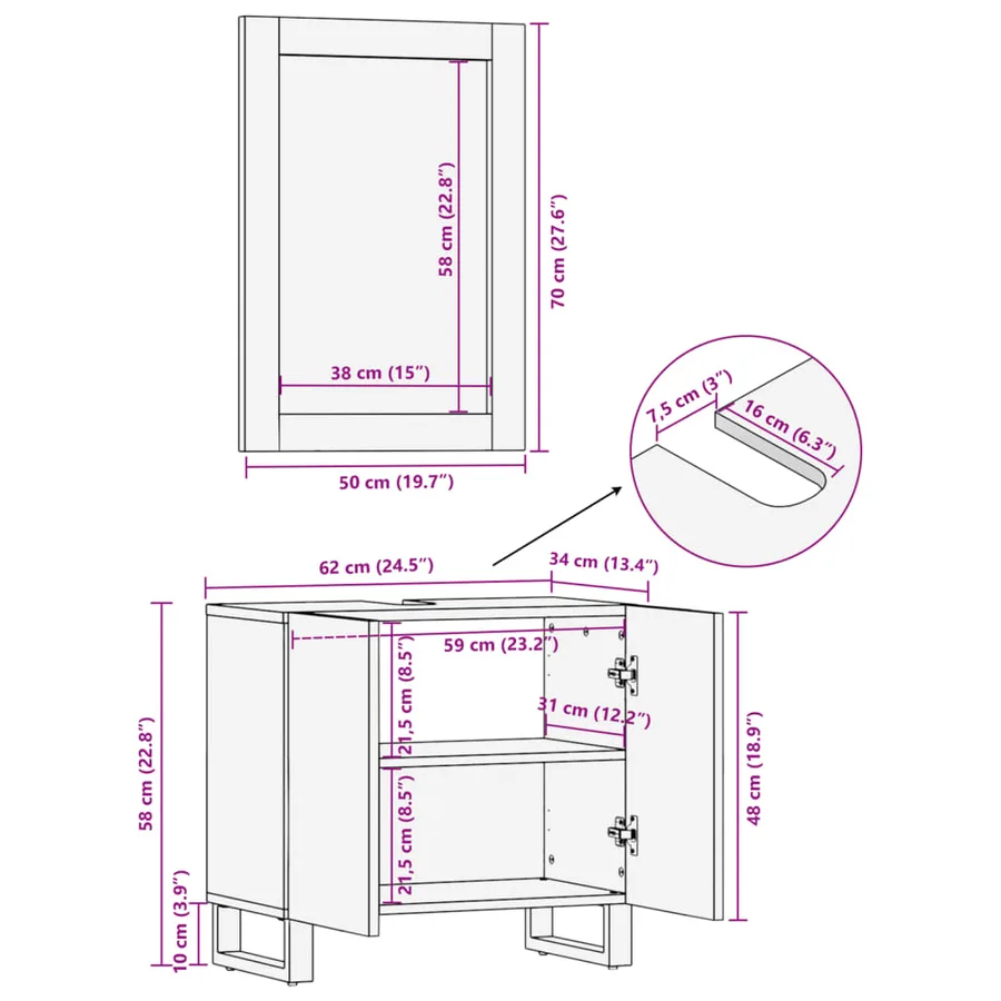 Ensemble de meubles salle de bain 2 pcs bois de manguier massif - 14