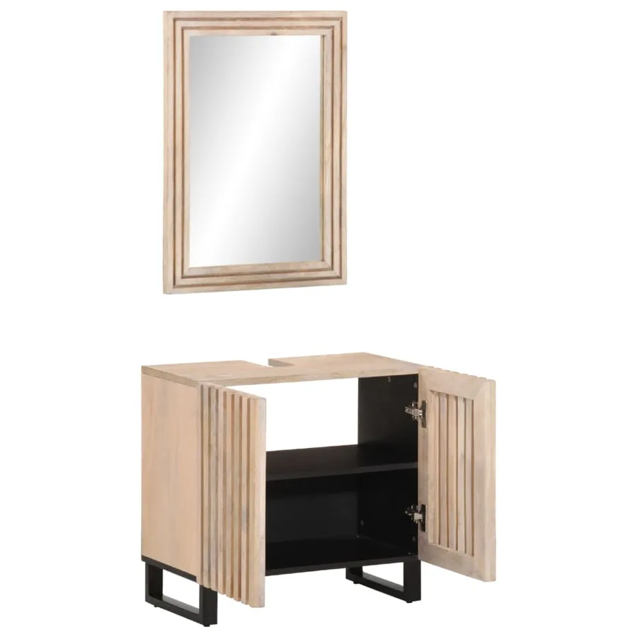 Ensemble de meubles salle de bain 2 pcs bois de manguier massif - 2