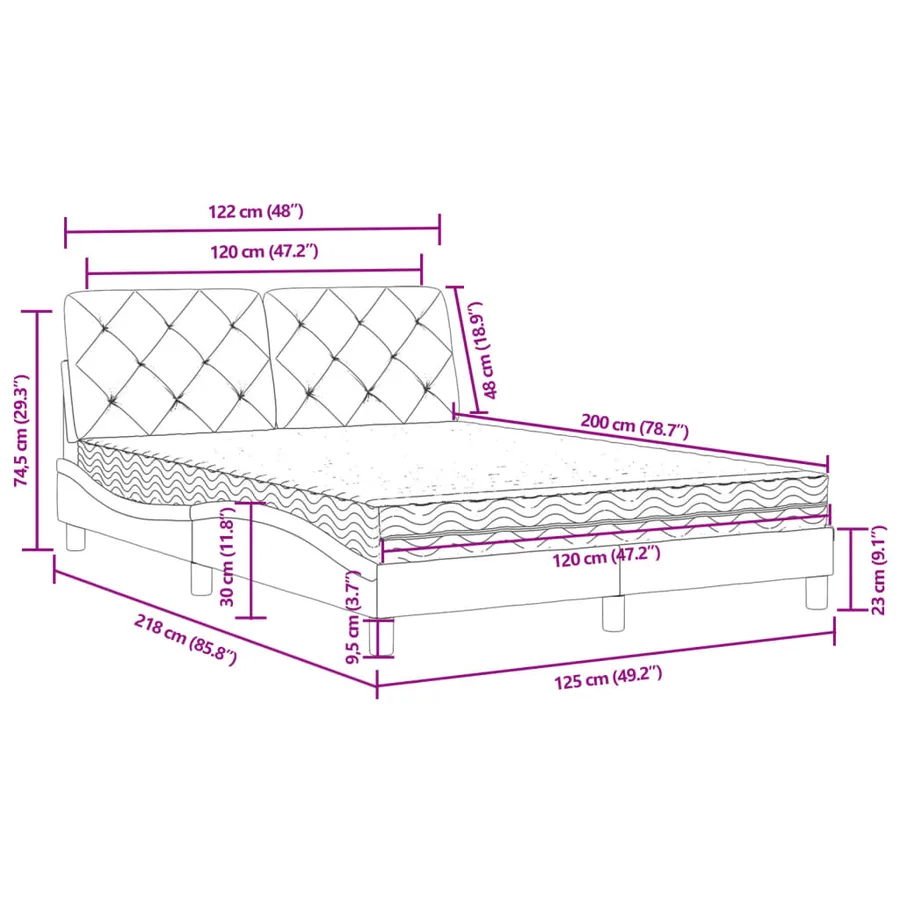 Lit avec matelas gris foncé 120x200 cm velours - 11