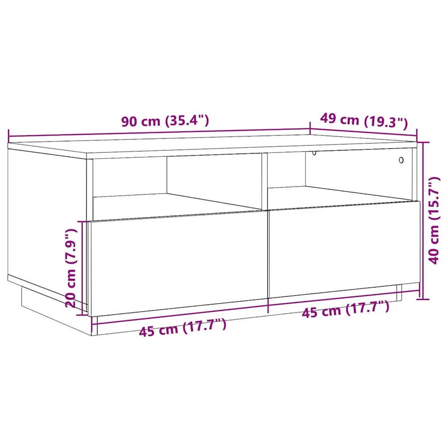 Table basse avec lumières LED chêne fumé 90x49x40 cm - 13