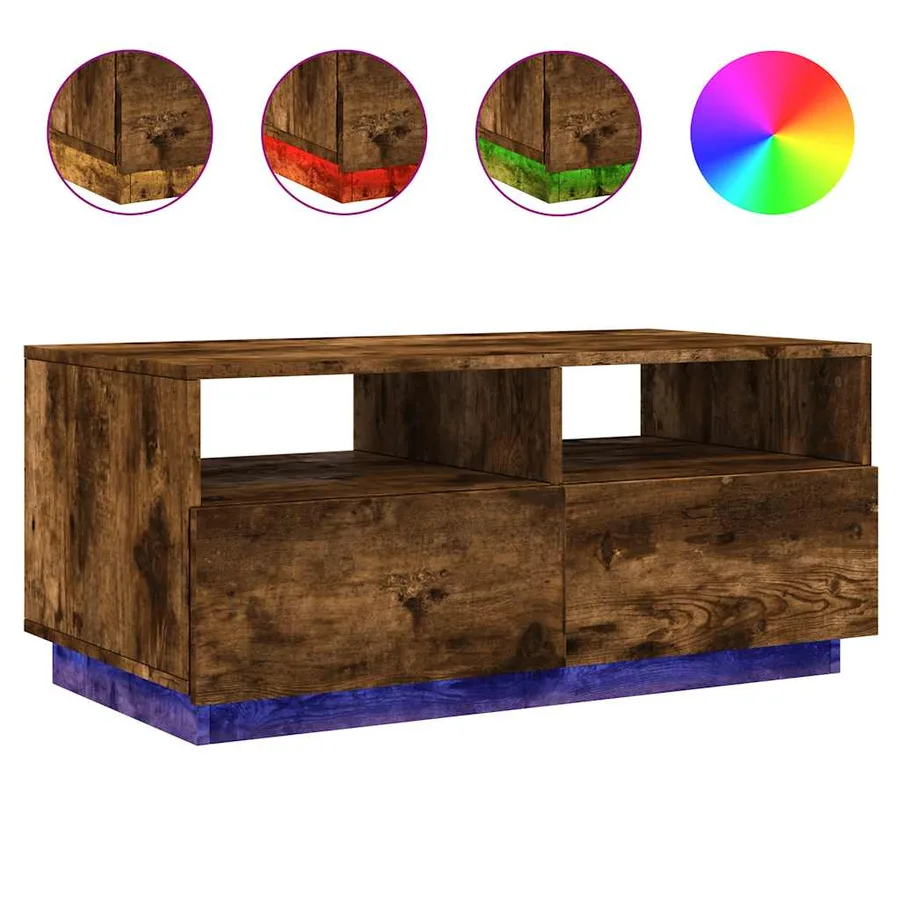 Table basse avec lumières LED chêne fumé 90x49x40 cm - 2